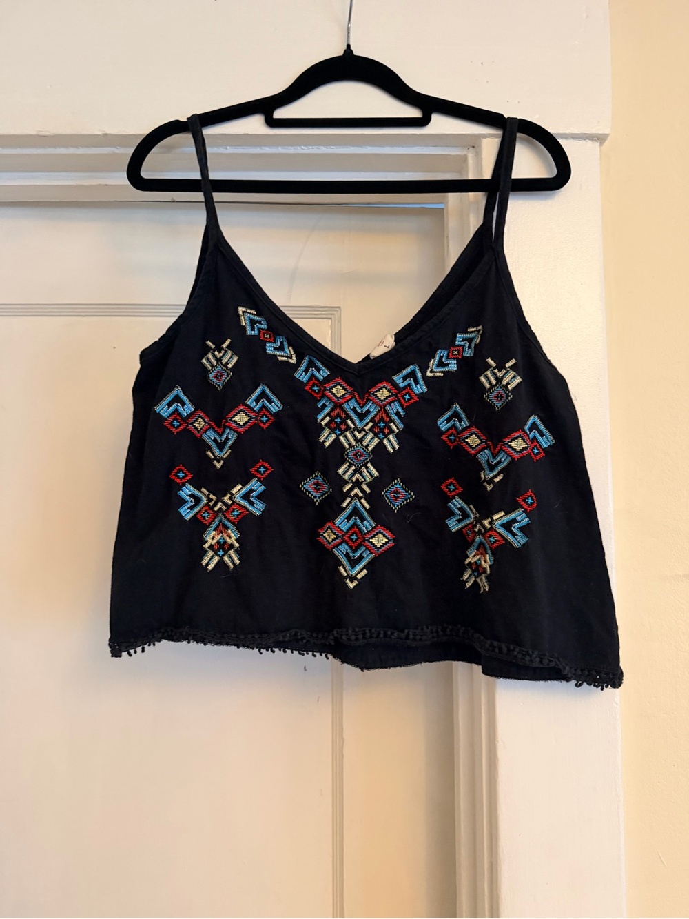 Darling Black Embroidered V-Neck Cropped Camisole